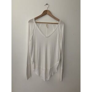 We The Free Laguna Thermal Top White Waffle Knit Long Sleeve Size S  Oversized